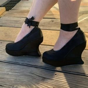 Demonia Bravo satin tie up platforms size 8